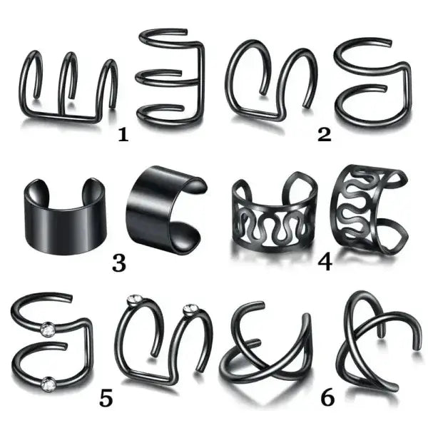 Punk Rock Clip-On Ear Cuffs for No Piercing Fashion Jewelry - e122hei