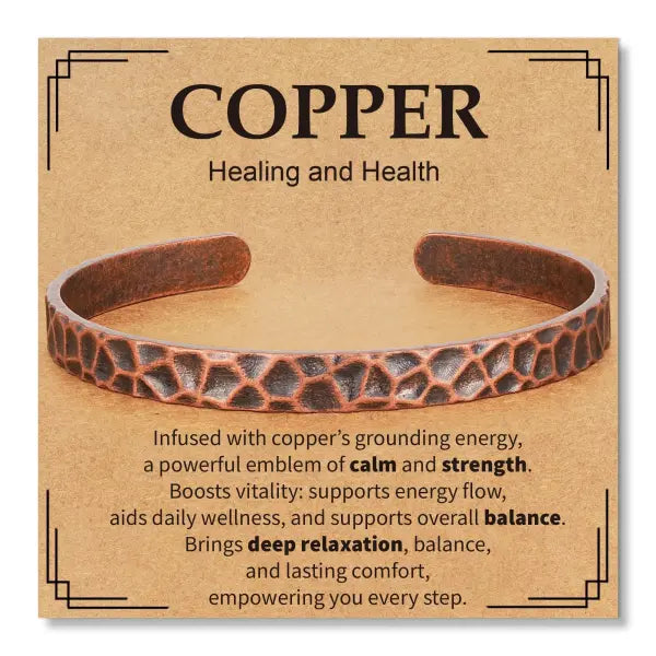 Pure Copper Cuff Bracelet Adjustable Spiritual Healing Jewelry - Copper-hamme Pattern