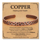 Pure Copper Cuff Bracelet Adjustable Spiritual Healing Jewelry - Copper-hamme Pattern