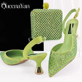 Queena Yan Italian Design Pointed Toe Heels Green Party Shoes