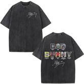 Rapper Bad Bunny Album Cover Print T-shirt Debi Tirar Mas Fotos DTMF Washed Vintage T Shirt Men Women Hip Hop Oversized