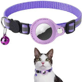 Purple reflective AirTag holder for pets with waterproof collar bell