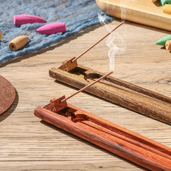 Retro Natural Bamboo Wooden Incense Holder with Elegant Ash Catcher - Himpall