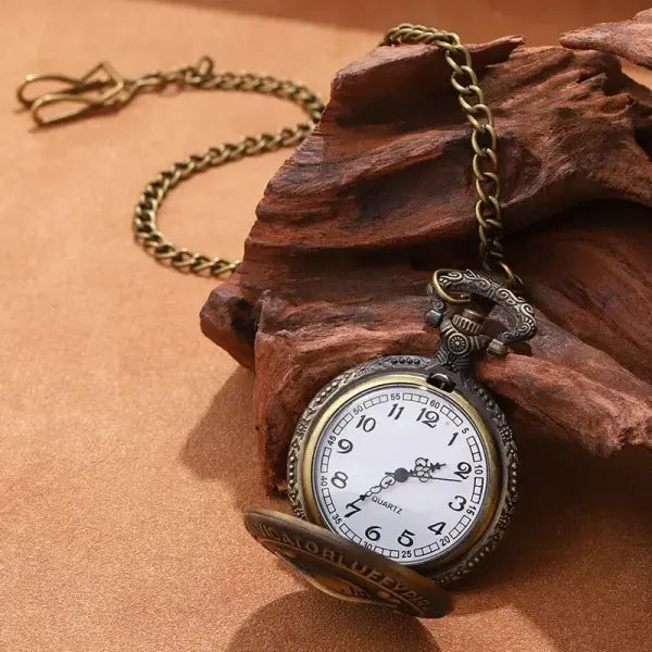 Retro Punk Pirate Captain Quartz Pocket Fob Watch with Necklace Chain - Bronze