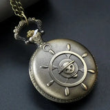Retro Punk Pirate Captain Quartz Pocket Fob Watch with Necklace Chain - Bronze
