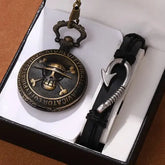 Retro Punk Pirate Captain Quartz Pocket Fob Watch with Necklace Chain - Bronze