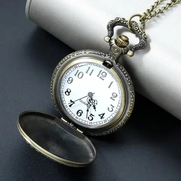 Retro Punk Pirate Captain Quartz Pocket Fob Watch with Necklace Chain - Bronze