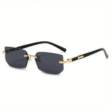 Rimless Rectangle Sunglasses with Polycarbonate Lenses Optical Mirror - C1 / Other