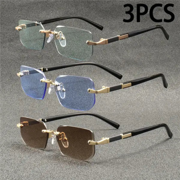 Rimless Rectangle Sunglasses with Polycarbonate Lenses Optical Mirror - 3PCSC3 / Other