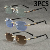 Rimless Rectangle Sunglasses with Polycarbonate Lenses Optical Mirror - 3PCSC3 / Other