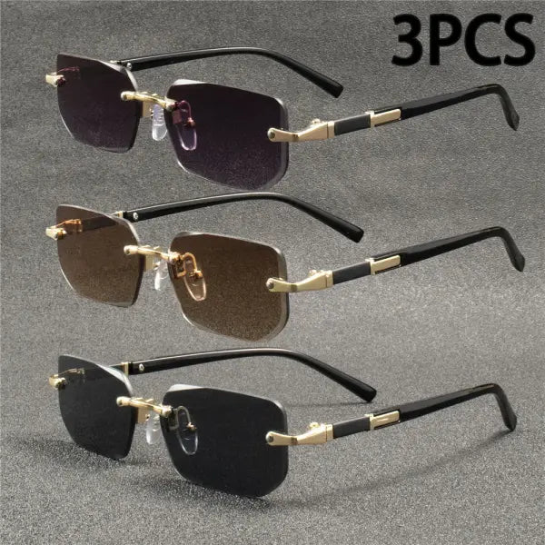 Rimless Rectangle Sunglasses with Polycarbonate Lenses Optical Mirror - 3PCSC2 / Other