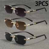 Rimless Rectangle Sunglasses with Polycarbonate Lenses Optical Mirror - 3PCSC2 / Other