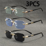 Rimless Rectangle Sunglasses with Polycarbonate Lenses Optical Mirror - 3PCSC1 / Other