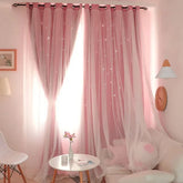 Romantic Sheer Kids Curtains – Double Layer Hollow-Out Stars Drapes - Himpall