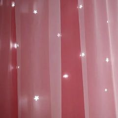 Romantic Sheer Kids Curtains – Double Layer Hollow-Out Stars Drapes - Himpall