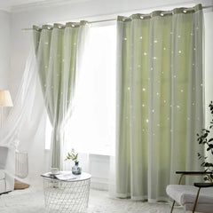 Romantic Sheer Kids Curtains – Double Layer Hollow-Out Stars Drapes - Himpall