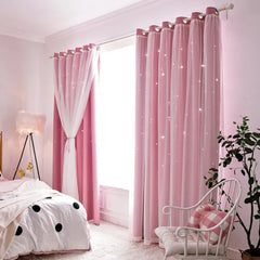 Romantic Sheer Kids Curtains – Double Layer Hollow-Out Stars Drapes - Himpall