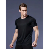 Round Neck T-Shirt 1 Piece Black Ultra-Light Men’s Quick Drying Breathable Sweat-Absorbent Shirt Suitable for Fitness