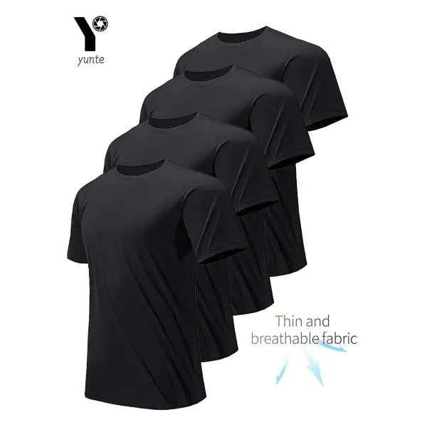 Men’s 4-Pack Quick Dry Round Neck Hand Wash Fitness T-Shirts - Black 4Pcs / XXL / Pack of 4