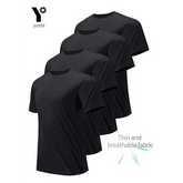 Round Neck T-Shirt 4-Pack Black Ultra-Light Men’s Quick Drying Breathable Sweat-Absorbent Shirt Suitable for Fitness