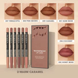 Waterproof Lip Liner Pencil Set 6 Piece Matte Long Lasting Precise - Warm Caramel