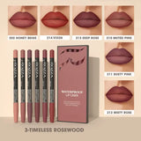 Waterproof Lip Liner Pencil Set 6 Piece Matte Long Lasting Precise - Timeless Rosewood