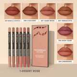 Waterproof Lip Liner Pencil Set 6 Piece Matte Long Lasting Precise - Desert Rose