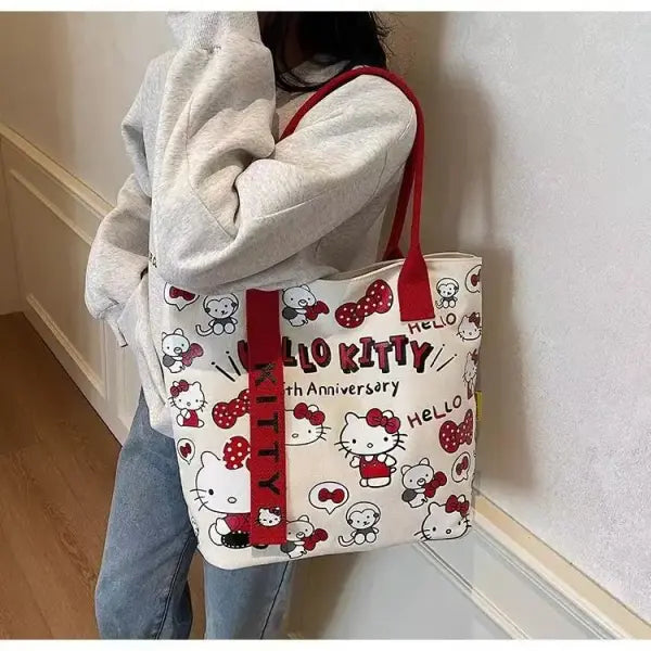 Sanrio Hello Kitty Shoulder Bag Canvas Finished Goods Y2K Schoolbag - C