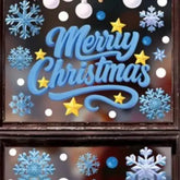 Santa Claus Stickers Blue Snowman Window Decorations Glass Static Stickers Christmas Decorations Snowflake Window