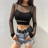 Sexy black hollow crop top for goth rave streetwear