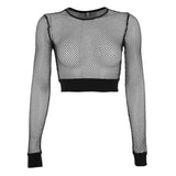 Sexy black hollow crop top for goth rave streetwear