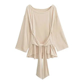Women’s See-Through Oversized Long Sleeve Tee – Sexy Back Bandage Off-Shoulder Top Korean Chic Sheer Mesh Basic Tee