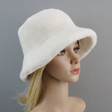 Shearling sheepskin particles bucket hat 100% wool for winter warmth - beige white / Adjustable