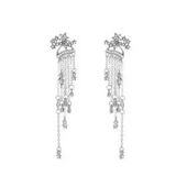Elegant shining star tassel earrings with floral crystals and cascading chains