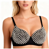 Silver Rivets Punk Rave Bralette Lingerie Gothic Bra Top Sexy Push Up Brassiere Nightclub Party Bar Fashion Hot Bras