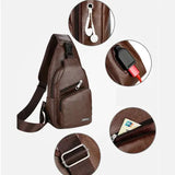 Men’s Microfiber Synthetic Leather USB Charging Crossbody Chest Bag