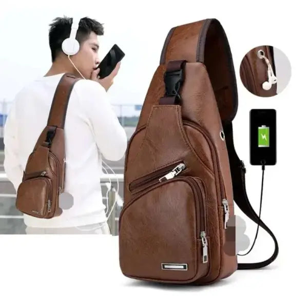 Men’s Microfiber Synthetic Leather USB Charging Crossbody Chest Bag - Yellow / (30cm<Max Length<50cm)