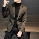 Men’s Single-Breasted Business Blazer – High-Quality Korean Style Casual Suit Jacket - Brown Coat / L