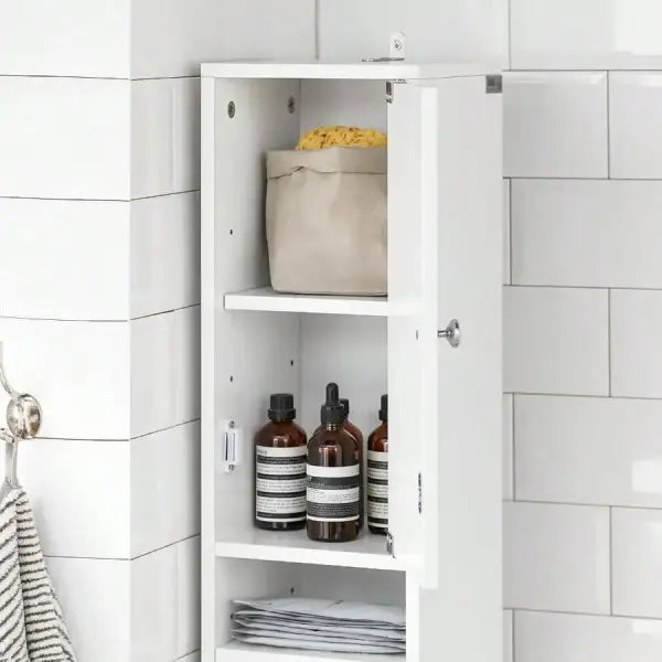Slim Tall Bathroom Storage Cabinet - Narrow Space-Saving Cupboard - United States / White