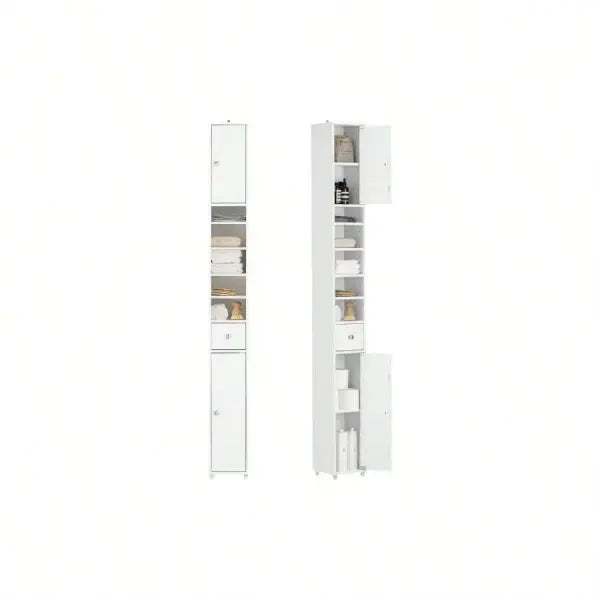 Slim Tall Bathroom Storage Cabinet - Narrow Space-Saving Cupboard - United States / White