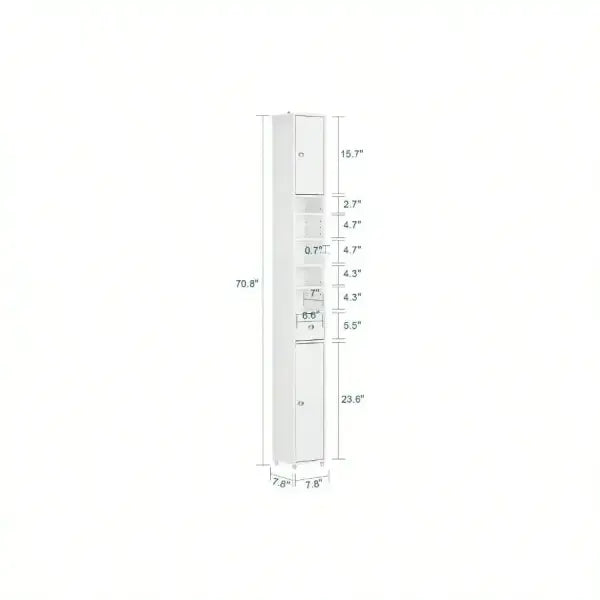 Slim Tall Bathroom Storage Cabinet - Narrow Space-Saving Cupboard - United States / White