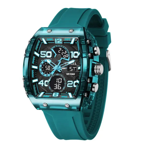 Waterproof Dual Display Sports Watch with Silicone Band for Men - Light Blue