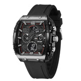 Waterproof Dual Display Sports Watch with Silicone Band for Men - black