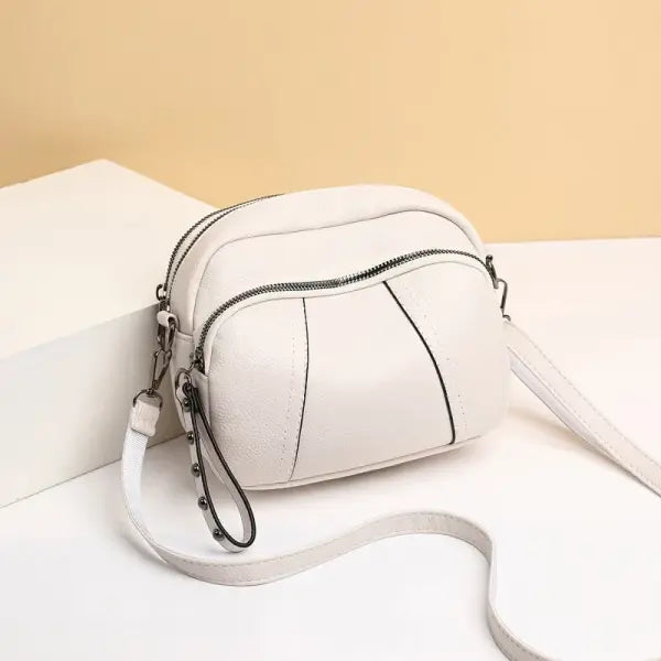 Soft Leather Crossbody Bag Solid Daily Use - 20x11x15.5cm / white