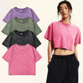 Solid Color Slim Washed T-Shirt Women Fashion Soft Cotton Tee ShirtS Casual Sport Short Sleeve Cool Retro Clothing