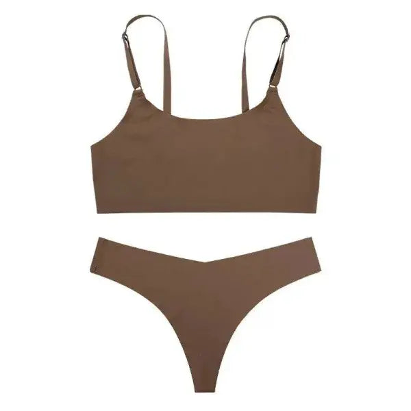 Solid Wireless Bra and Underwear Sets for Ultimate Comfort - Brown / XL