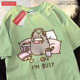 Sorry I’M Busy Cat Playing Games With Headphones Man T Shirt High Quality Brand Clothing Loose T Shirts Cotton Shirt