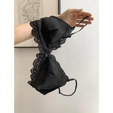 SP&CITY Korean Style Triangle Cup Bow Lace Bra for Women Small Chest Satin Underwear Sweet Girl Breathable Comfortable
