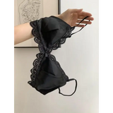 SP&CITY Korean Style Triangle Cup Bow Lace Bra for Women Small Chest Satin Underwear Sweet Girl Breathable Comfortable