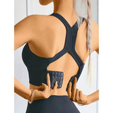 Wire Free Yoga Tank Bra Nylon Knit Breathable Comfort Seamless Design - black / L